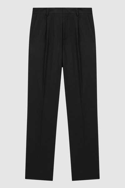 Slim Fit Flannel Trousers in Black