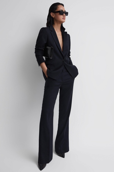 Wool-Blend Tailored Flared Suit Trousers in Navy