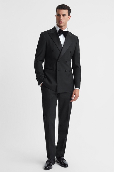 Modern Fit Double Breasted Tuxedo Jacket in Black