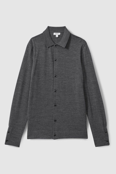 Merino Wool Button-Through Cardigan in Derby Grey Marl