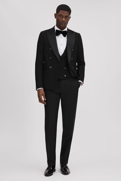 Slim Fit Double Breasted Tuxedo Jacket in Black