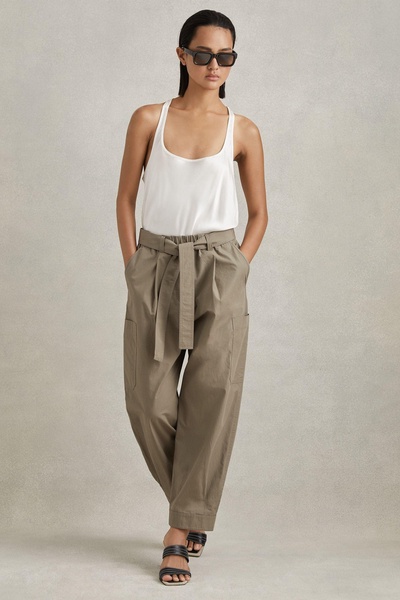 Cotton Tapered Parachute Trousers in Khaki