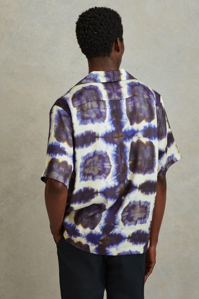 Relaxed Tie Dye Cuban Collar Shirt in Purple Multi