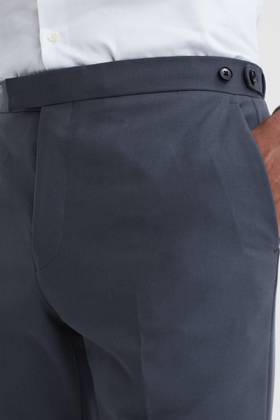 Fine Airforce Blue Wool Side Adjusters Regular Fit Trousers