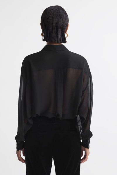 Oversized Sheer Button-Through Shirt in Black