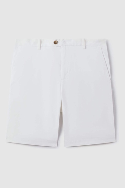 Modern Fit Cotton Blend Chino Shorts in White