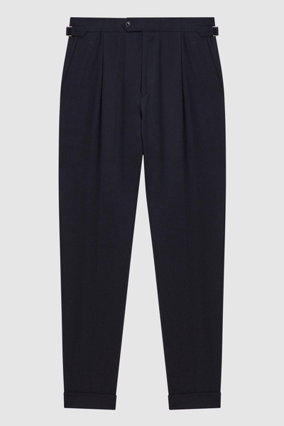 Slim Fit Brushed Wool Trousers in Navy