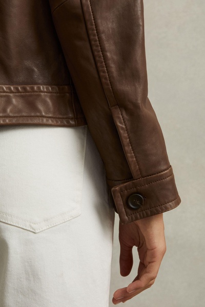 Leather Trucker Jacket in Chocolate