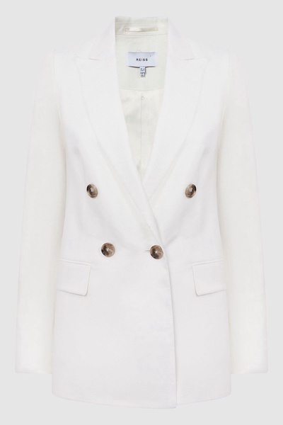 Double Breasted Linen Blazer in White