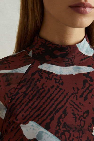 Printed Ruched Top in Burgundy