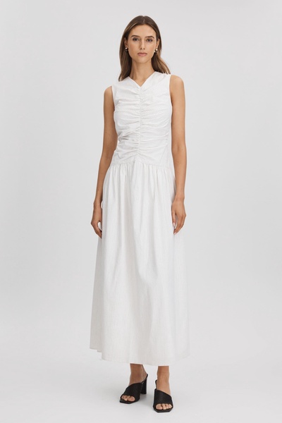 Anna Quan Ruche Maxi Dress in White Stripe