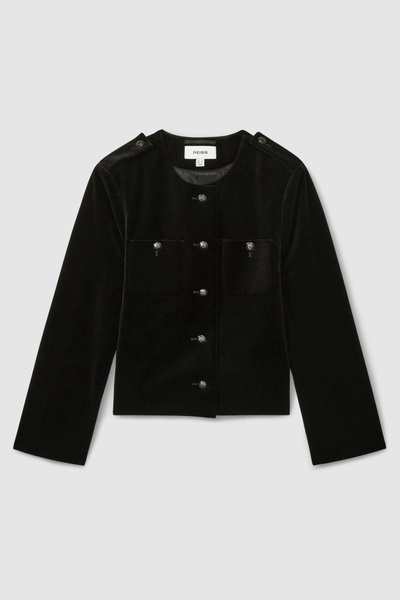 Cropped Velvet Jacket in Black