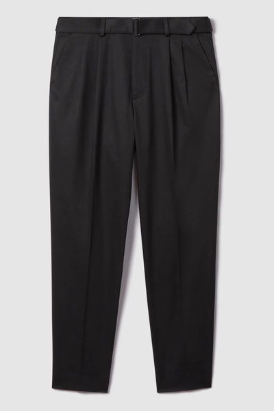 Relaxed Tapered Belted Trousers in Black