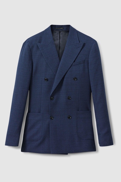 Wool Blend Double Breasted Blazer in Indigo