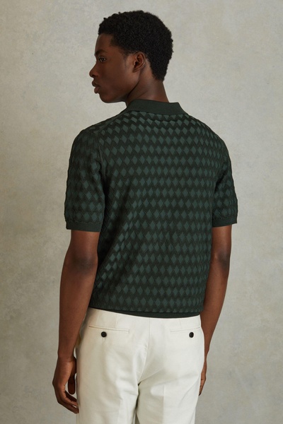 Half-Zip Knitted Polo Shirt in Emerald