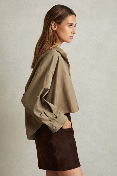 Cropped Cotton Shirt in Khaki