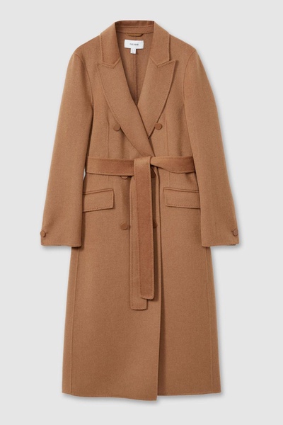 Petite Wool Blend Double Breasted Blindseam Trench Coat in Toffee