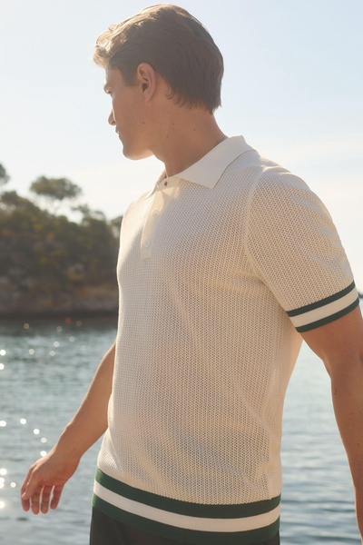 Reiss | Ché Knitted Half-Button Polo Shirt in White