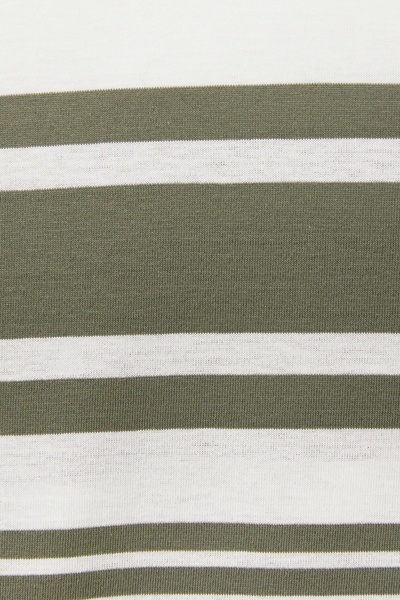 Mercerised Cotton Striped Crew Neck T-Shirt in White/Sage