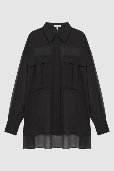 Oversized Sheer Button-Through Shirt in Black