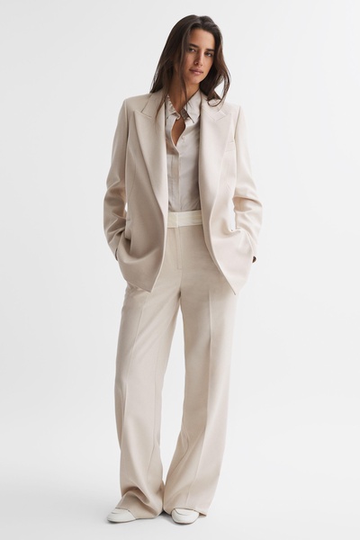 Petite Tailored Fit Single Breasted Suit Blazer in Neutral