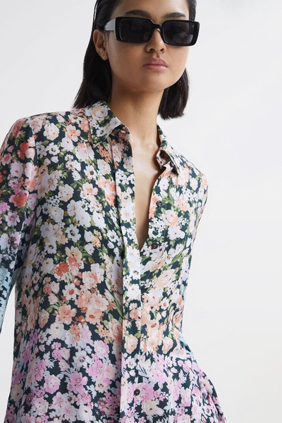 Floral Print Concealed Button Shirt in Multi