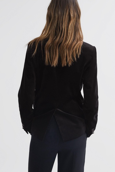 Velvet Single Breasted Suit Blazer in Black