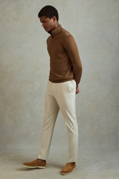 Merino Wool Half-Zip Funnel Neck Jumper in Tobacco Brown