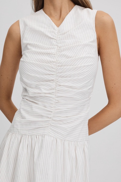 Anna Quan Ruche Maxi Dress in White Stripe