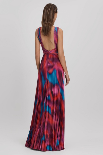 Amur Pleated Halter Neck Maxi Dress in Fire Ice