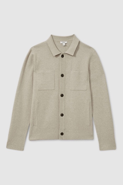 Knitted Button-Through Jacket in Oatmeal