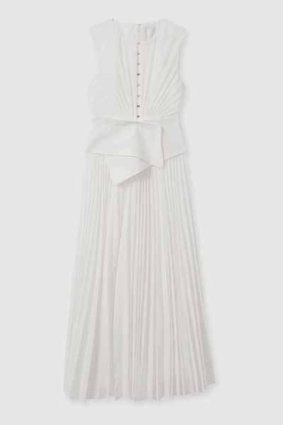 Acler Pleated Waist Panel Midi Dress in Ivory