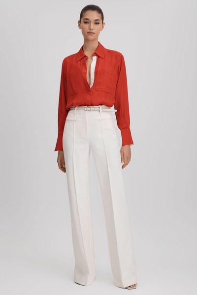 Contrast Trim Button-Through Shirt in Red