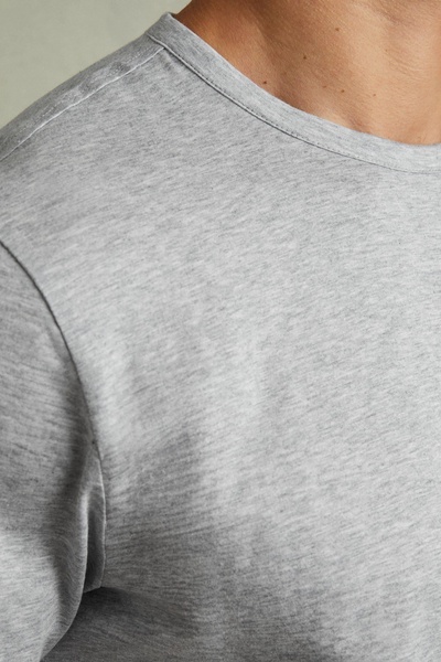 Mercerised Crew Neck T-shirt in Grey Melange