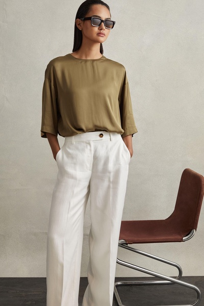 Relaxed Satin Blouse in Khaki