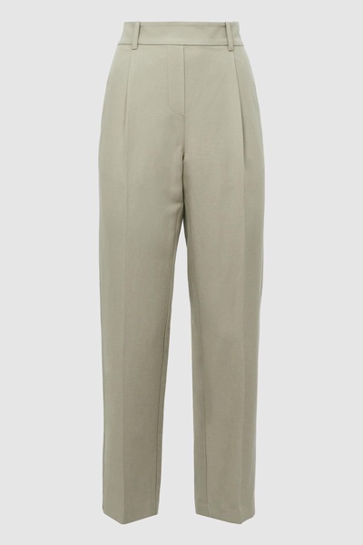 Tapered Linen Trousers in Khaki