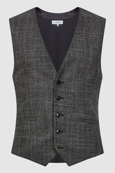 Slim Fit Wool Waistcoat in Charcoal