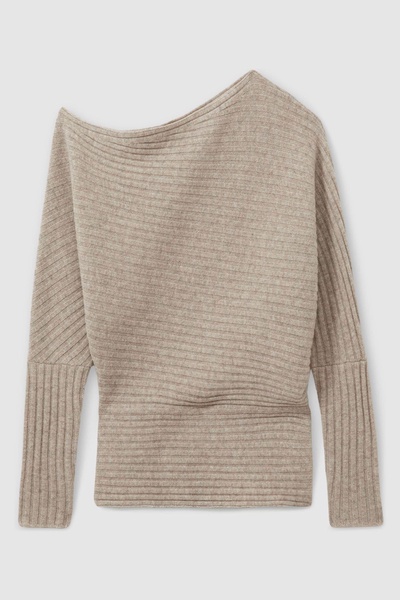 Wool-Cashmere Off-The-Shoulder Draped Jumper in Neutral