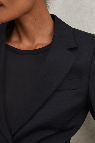 Wool-Blend Single Breasted Suit Blazer in Navy