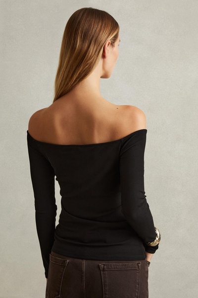 Arlie Black Off-The-Shoulder Twist Detail Top