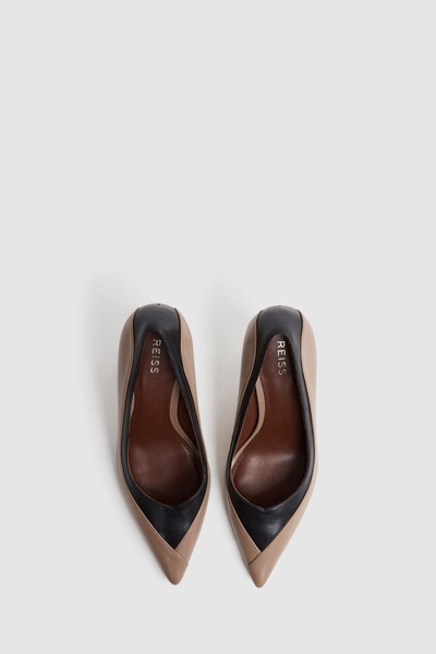 Leather Contrast Court Shoes in Camel/Black