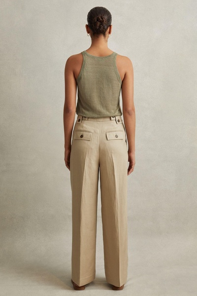 Linen Front Pleat Trousers in Light Khaki