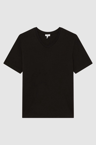 Cotton V-Neck T-Shirt in Black