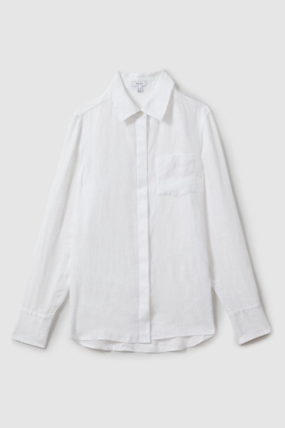 Linen Button Through Shirt in White