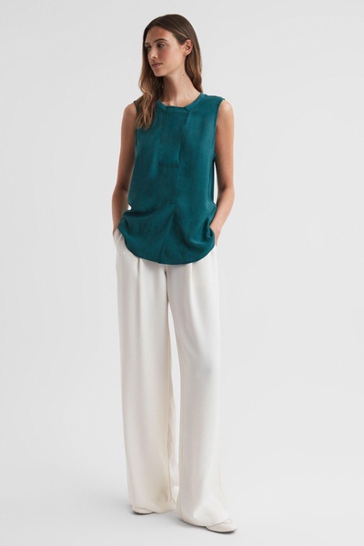 Sleeveless Press-Stud Blouse in Teal