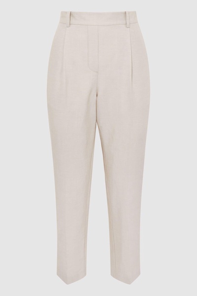 Tapered Linen Trousers in Oatmeal