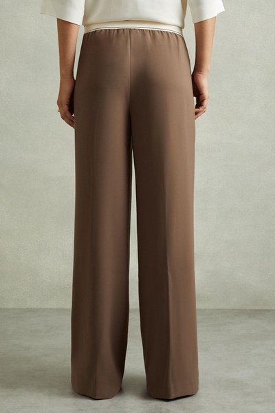 Wide Leg Elasticated Trousers in Mocha Brown