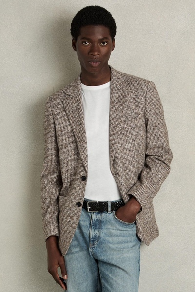 Tweed Single-Breasted Blazer with Wool in Oatmeal