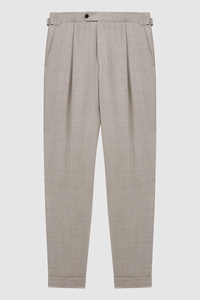 Slim Fit Brushed Wool Trousers in Oatmeal