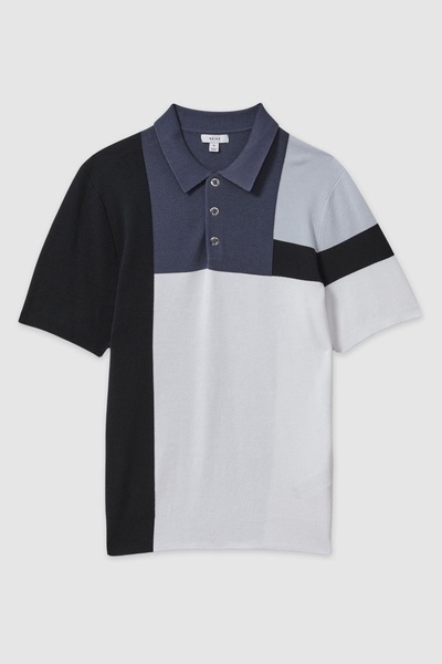 Colourblock Polo Shirt in Blue Multi